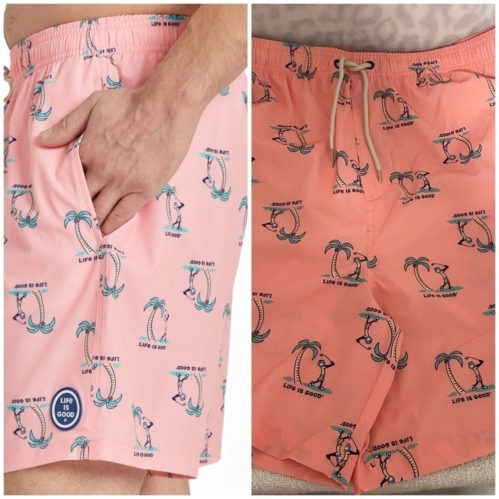 Life is Good Jake Golf Men's Swimming Trunks Size XL Palm Trees Print, Beach NWT